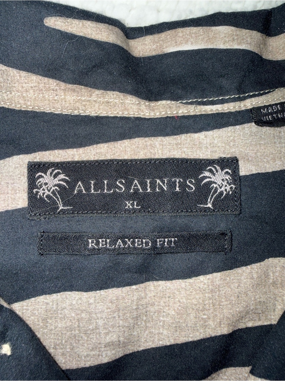 AllSaints Equus SS Zebra Print Camp Shirt XL Relaxed Fit Black Tan - Picture 2 of 7